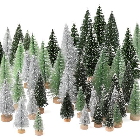 Lot de 30 mini sapins de Noël artificiels avec base en bois pour décoration de Noël, fête, maison, table (1/5)