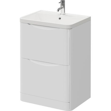 Vela Gloss White 600mm 2 Drawer Vanity Unit with Anya Basin