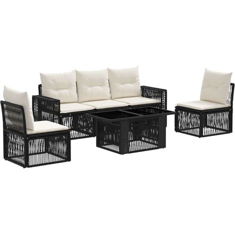 Set Divano da Giardino 6 pz Nero e Bianco Crema polyrattan vidaXL (1/5)