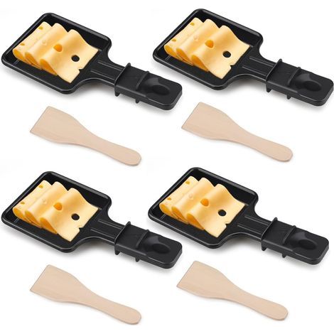 Mini Ensemble de 4 PoêLes à Raclette au Fromage, PoêLons CarréS, Avec 4 Spatules en Bois pour la Grille éLectrique Universelle, Adapté pour Griller du Fromage, des œufs (1/5)