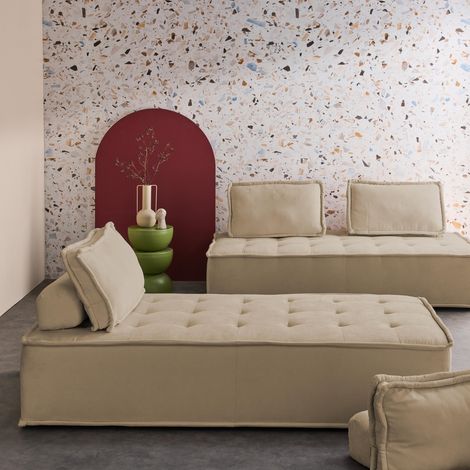 Lot de 2 chauffeuses DAO 2 places pour canapé modulable tissu capitonné beige (1/5)