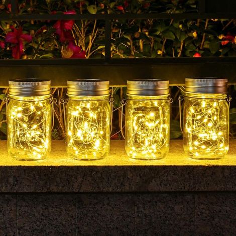 Lot de 4 lampes solaires en verre pour extérieur, à suspendre, à lumière chaude, LED, lampe de table en verre-AquaForge (1/5)