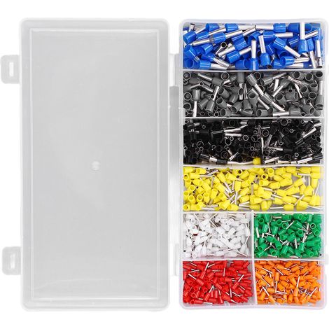 Lot de 1000 embouts à sertir câble cuivre laiton PP, assortiment cosses tubulaires E0506 E7508 E1008 E1510 E2512 E4012 E6012 E0508, multi-couleurs, auto élec dom (1/5)