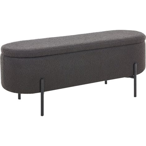 Banc de lit avec coffre de rangement en tissu bouclé anthracite style scandinave - PANGIVO (1/5)