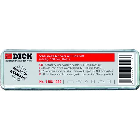 F.DICK Schlüsselfeilensatz, 6-teilig (Hieb: 2 Länge: 100mm Holzgriff in Dose)