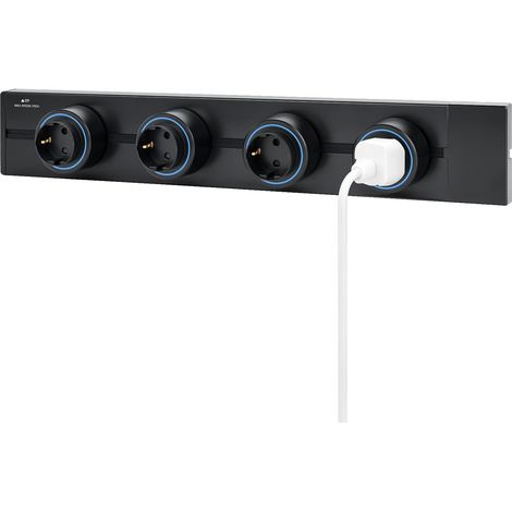Rail de Prises Modulable Mural, Multiprise Électrique avec 4 Prises Schuko 2 Ports USB (TypeA,TypeC)Extensible 47-67 cm, 1800J Protection Surtension, Montage Sans Perçage pour Salon, Cuisine, Bureau (1/5)