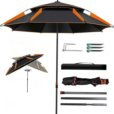 Parasol de plage résistant au vent, stable, rotatif à 360 °, protection UV, isolation thermique, respirant, convient pour balcon, jardin, plage et activités de plein air (1/5)