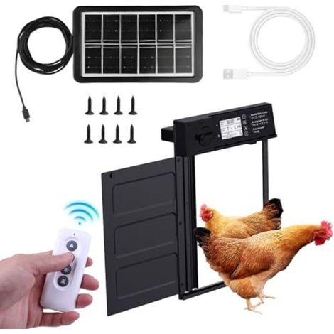 Porte automatique pour poulailler en aluminium avec batterie, porte automatique pour poulailler avec écran LCD, minuterie, capteur de lumière, télécommande, porte automatique pour pou