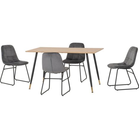 Hamilton & Lukas Medium Indoor Dining Set - Medium Oak Effect/Grey Velvet