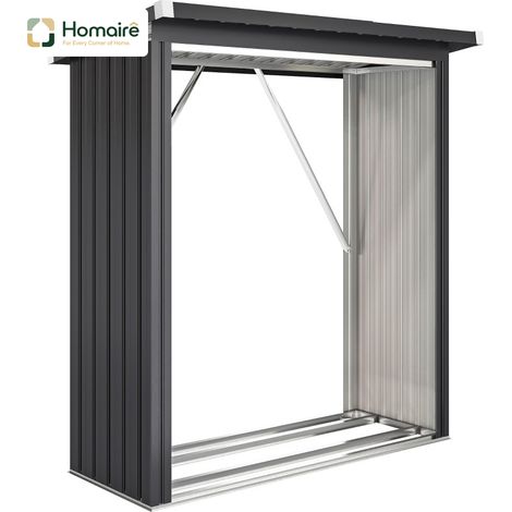 HOMAIRE Brennholzschuppen en acier avec sol élevé et toit incliné, couleur gris foncé