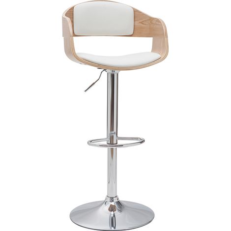 Taburete de bar moderno regulable blanco y madera clara EUSTACHE (1/4)