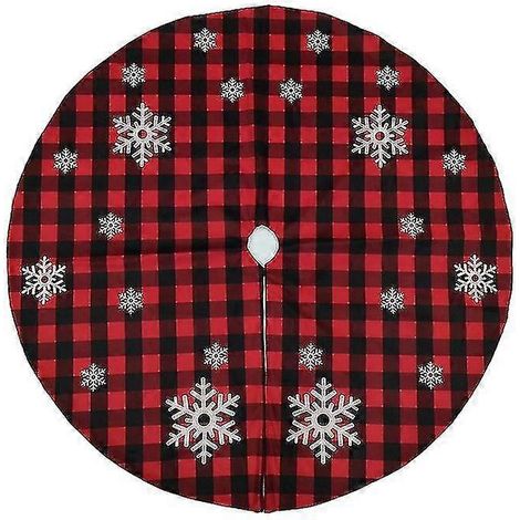 Jupe de sapin de Noël à carreaux rouges et noirs, motif flocons de neige, 1 pièce, noir et rouge (1/5)