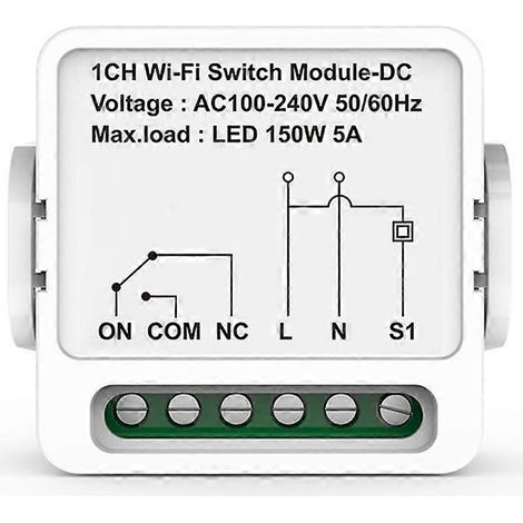 Module relais WiFi à contact sec 1 canal, 100-240 V CA, activé par l'application Tuya Smart Life. (1/5)