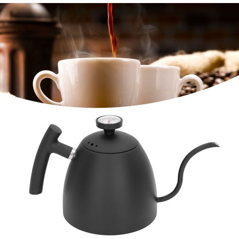 Cafetière à filtre noire de 800 ml avec thermomètre, long bec verseur, embout étroit, acier inoxydable 304. (1/5)