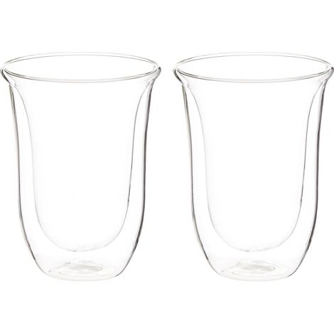 De'Longhi Bicchieri Cappuccino, Tazze di Vetro per Latte Macchiato, Vetro Borosilicato ritenzione del calore, Capacità 220ml, Set di 2, DLSC312, Trasparente (1/5)