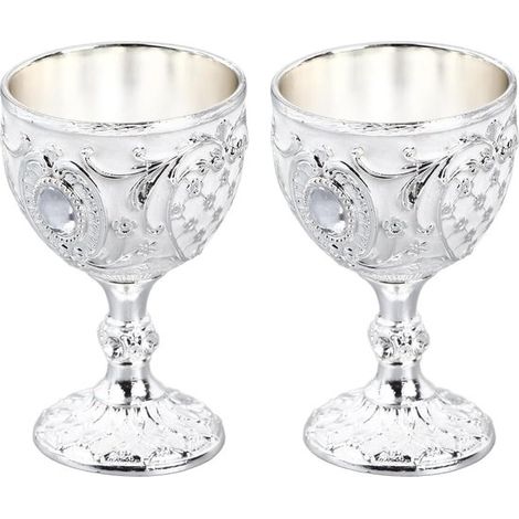 Verres à vin en métal avec motif en relief, résistants et parfaits pour les fêtes d'anniversaire - matériau métallique blanc argenté robuste et élégant. (1/5)
