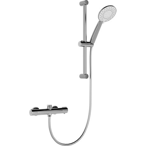 Colonne de douche thermostatique muralee – Sécurité 38°C anti‑brûlure – Douchette 3 jets – Barre inox réglable – Flexible 1,5 m – Finition chrome – round thermatatic mixer