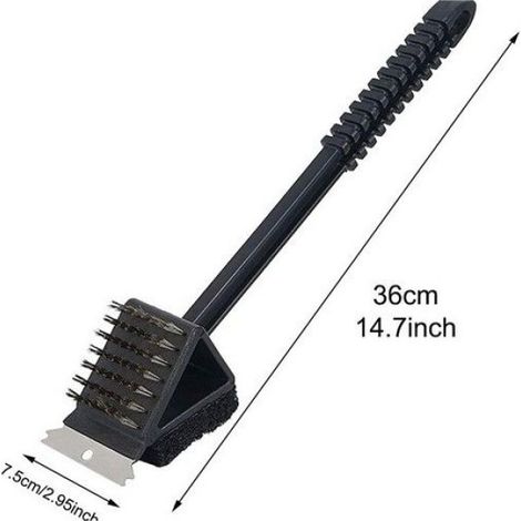 1 Brosse barbecue 3 en 1,acier inoxydable,grattoir et éponge,nettoyage grils à gaz et charbon,cuisine et extérieur (1/5)