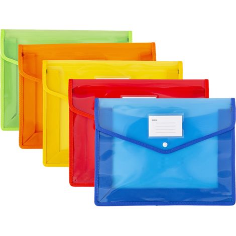 Dehnbare Dokumententaschen, robuste Dokumentenorganizer mit Druckknopfverschluss, transparentes Design, geeignet für Papier im Format DIN A4 (5er-Pack)
