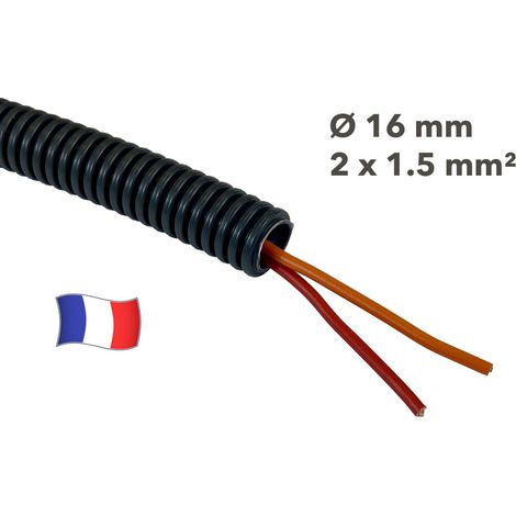Gaine électrique préfilée 25 mètres diam 16 avec 2 fils Rouge, Orange 1.5 mm² - PREFA ELEC (1/2)