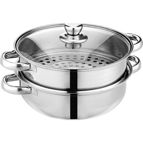 Cuiseur vapeur 2 couches – 28 cm – Acier inoxydable – Compatible induction – Légumes et raviolis – Sain (1/5)