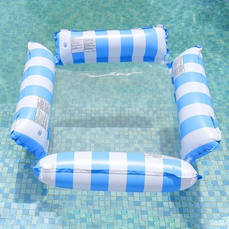 Lit flottant gonflable en PVC avec dossier pliable, drainage flottant et motif rayé – hamac simple