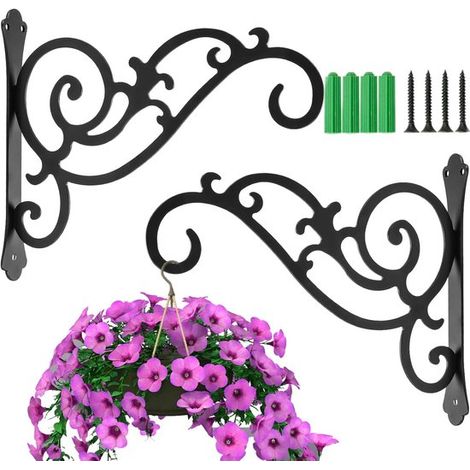 Ganci da parete, ganci per piante, 2 robusti ganci da parete per piante, staffe per cesti appesi, fioriere sospese in ferro in stile retrò per vasi, lanterne, (1/5)