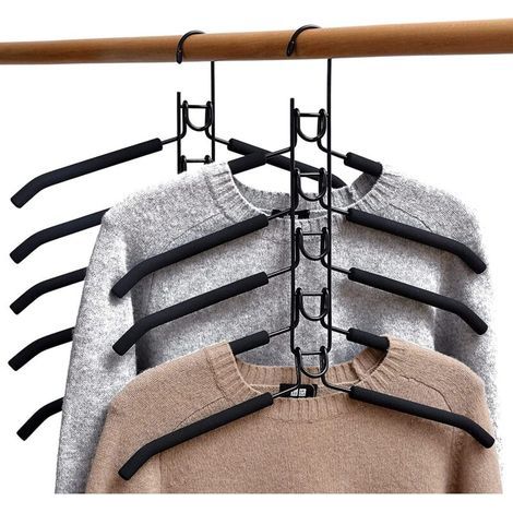 Ceintres Gain de Place,Lot de 2, 5 en 1 Cintre en Métal Magique Multi-Fonction Cintre Anti-dérapant avec Une éponge Multicouche en EVA à Usages Multiples pour Les Jeans Jupes T-Shirts Pantalons (1/5)