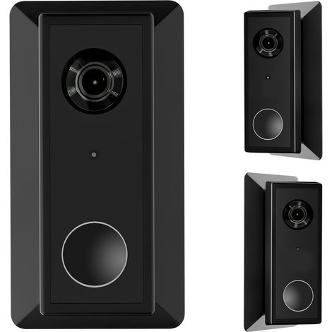 Plaque murale avec cale L35°/R35° compatible avec la sonnette vidéo Eufy à piles (résolution 2K HD), en plastique noir. (1/2)