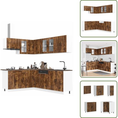vidaXL 11-tlg. Küchenschrank-Set Porto Räuchereiche Holzwerkstoff (1/5)