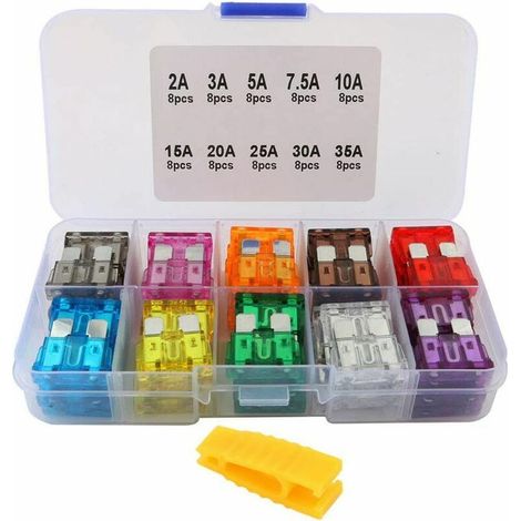 80Pcs Professional Voiture Fusible, Standard Lame Fusibles Assortiment Kit, avec Remplacement Fusibles Extracteur & Boîte Rangement –– 2A / 3A / 5A / 7.5A / 10A / 15A / 20A / 25A / 30A / 35A (1/5)