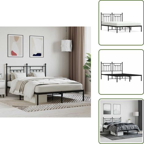 Cadre de lit métal sans matelas avec tête de lit noir 140x190cm - Cadre De Lit - Lit Double - Lit Metal - Lit Noir - Meuble Chambre (1/5)