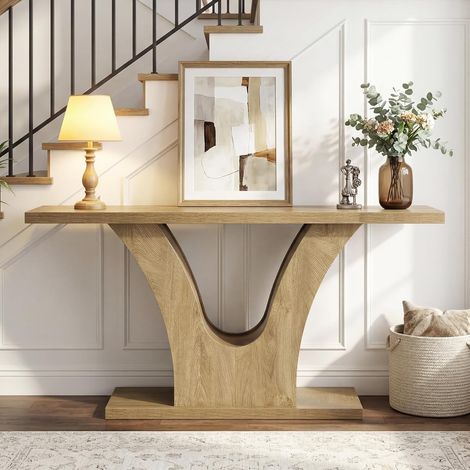 Tribesigns Console d’Entrée, Table d’Appoint Étroite pour Canapé, Couloir, Hall d’Entrée, Salon, Structure en MDF à Forme V, Montage Simple – Marron 160 x 30 x 80 cm (1/5)