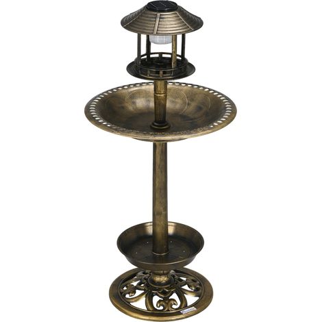 Bain d'oiseaux/nichoir/mangeoire, résistant aux intempéries, 2 plateaux, design vintage, 50 x 50 x 110 cm, bronze. (1/5)