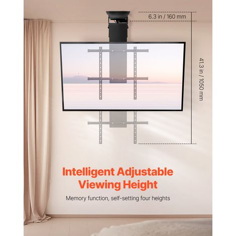 Support TV Plafond Motorisé pour Écrans 32-70 pouces/81,3-178 cm, Fixation TV Réglable Électriquement, Accroche Téléviseur avec Cap… (1/5)
