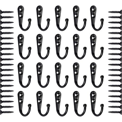 20 Pieces Hooks, Black Wall Hook, Coat Hook, Wall Coat Rack, Metal Door Hook, Retro Coat Hook with Screws (1/4)