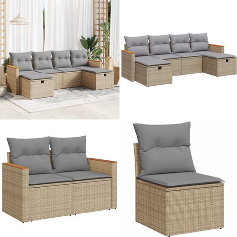 vidaXL Salon de jardin avec coussins 6 pcs beige résine tressée (1/5)