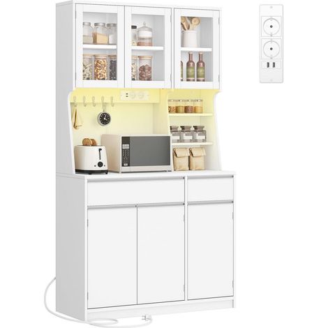 Küchenschrank mit Steckdosen, LED-Licht und Arbeitsplatte, weiß (1/5)