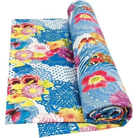 Tissu d'ameublement Couvrir tout Housse de Canapé Fauteuil-lit Fleurs Papillons Bleu - 170x280 cm (1/4)