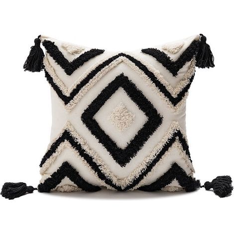 Housse De Coussin - Coton Canvas - 45 x 45 cm - Style Bohème - À Pompons - Sans Rembourrage (1/5)