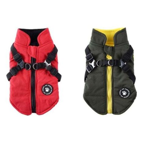(L) Rouge + Vert Manteau Chien Veste avec Harnais pour Petits et Moyens Chiens , XU,imperméable Manteau Chien Veste Chaud rembourré Puffer Chien Chien vêtements Chiot Manteau de Chien -