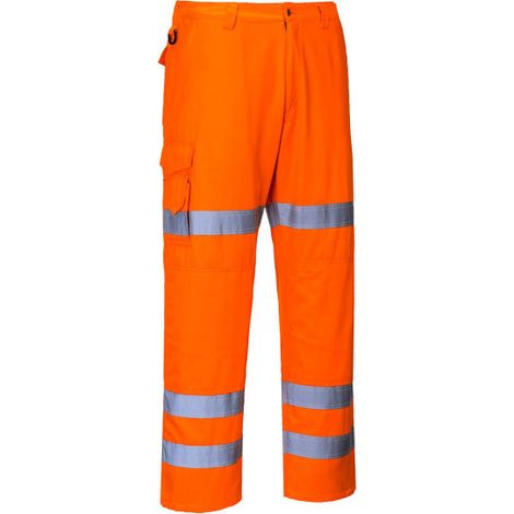 Pantalones Combat de alta-visibilidad de 3 bandas de cinta reflectante, cintura elástica RT49 XXXL Naranja