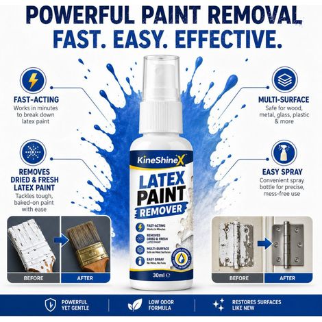 KineShineX Latex-Farbenentferner-Reinigungsspray eignet sich zur Reinigung von Wänden, Böden und anderen Oberflächen. (1/5)