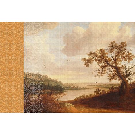 Papier peint panoramique paysage arbre Tapisserie panoramique nature salon Papier peint panoramique jaune brun et blanc cuisine effet zen (1/2)