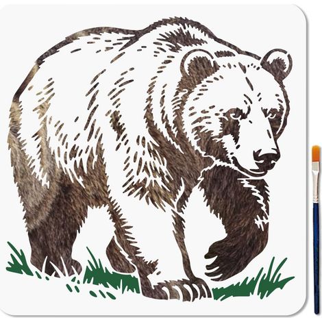 Pochoir Ours Réutilisable Modèle Dessin Ours Marchant 30x30cm pour Peinture sur Mur Meuble Papier Toile Scrapbook Décoration avec Pinceau (1/5)