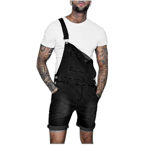 Salopette en jean gris clair, coupe droite, couleur unie, avec poche poitrine, style décontracté pour homme (1/5)