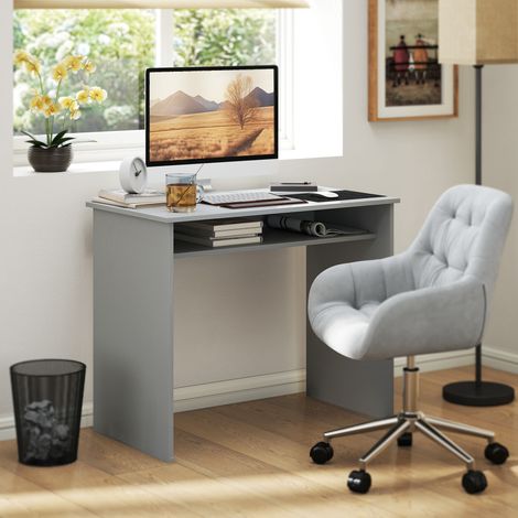 Bureau informatique - HOMCOM  - sobre épuré compact avec 1 étagère - panneaux de particules - dim. 90l x 50P x 74H cm - gris
