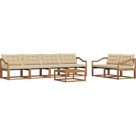 Outdoor-Sofagarnitur mit Kissen 7 pcs Natur und Beige vidaXL