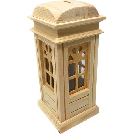 Salvadanaio a Forma di Cabina telefonica in Legno per decoupage con Tappo in Gomma Salva risparmi Monete (1/2)