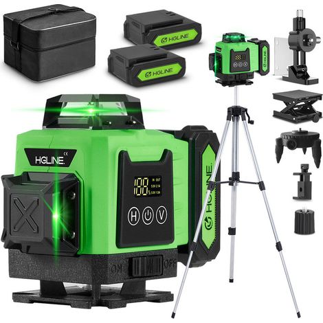 Livella laser autolivellante 4 x 360°, laser da cantiere 4D a 16 linee, distanza di lavoro 25 m, 2 batterie, supporto girevole - LK-803 verde (1/5)